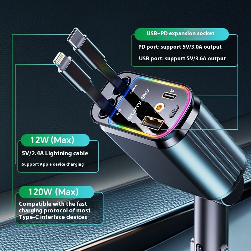 Retractable Car Charger with LED Lighting